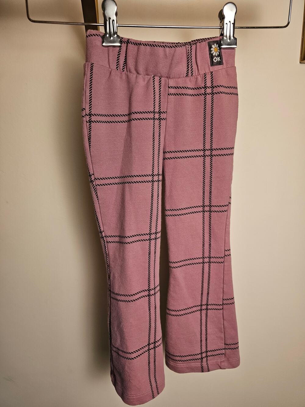 Organic Cotton Flared Leg Dusty Rose Plaid Stretch Sweats